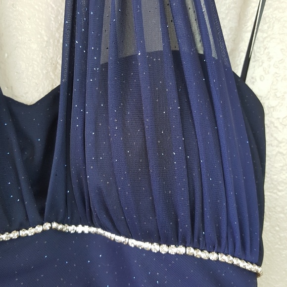 Betsy & Adam Sparkly Blue Ombre Halter Dress 4 - Picture 5 of 8